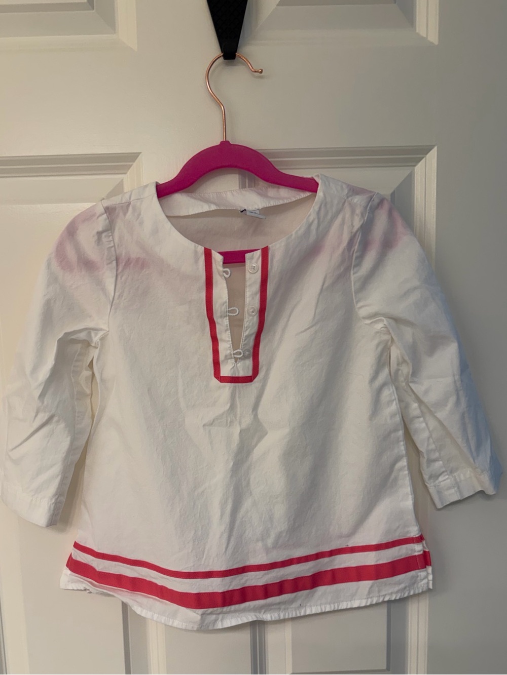 Janie and Jack White Long-Sleeve Tunic with Pink Trim